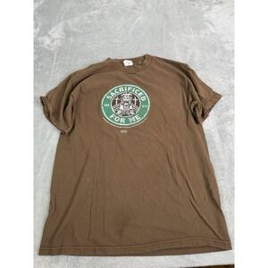 Vintage Y2K Jesus Starbucks Parody T Shirt Men's Size Medium Brown